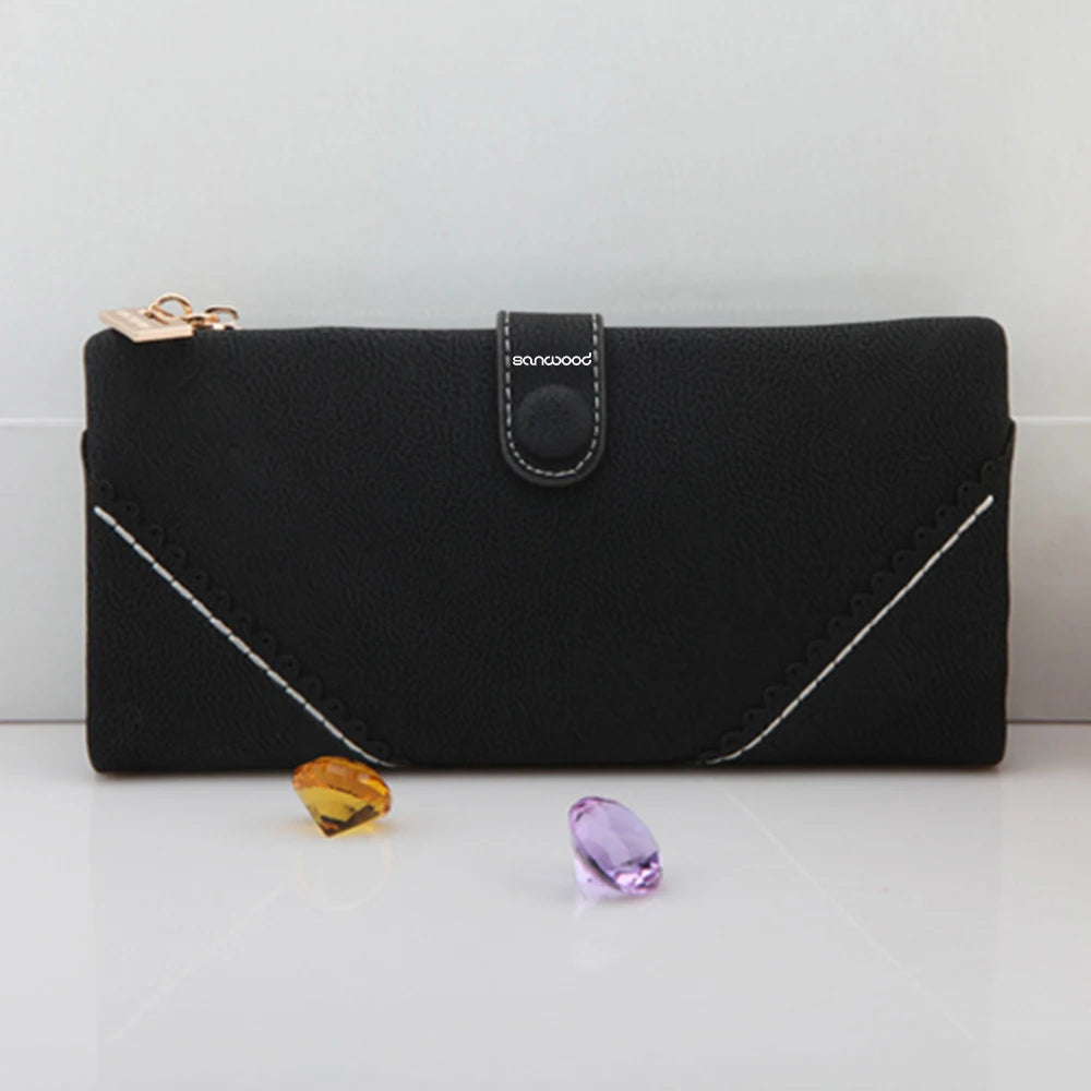 Faux Leather Bifold Clutch Wallet Snap Button Carteira