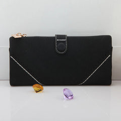Faux Leather Bifold Clutch Wallet Snap Button Carteira