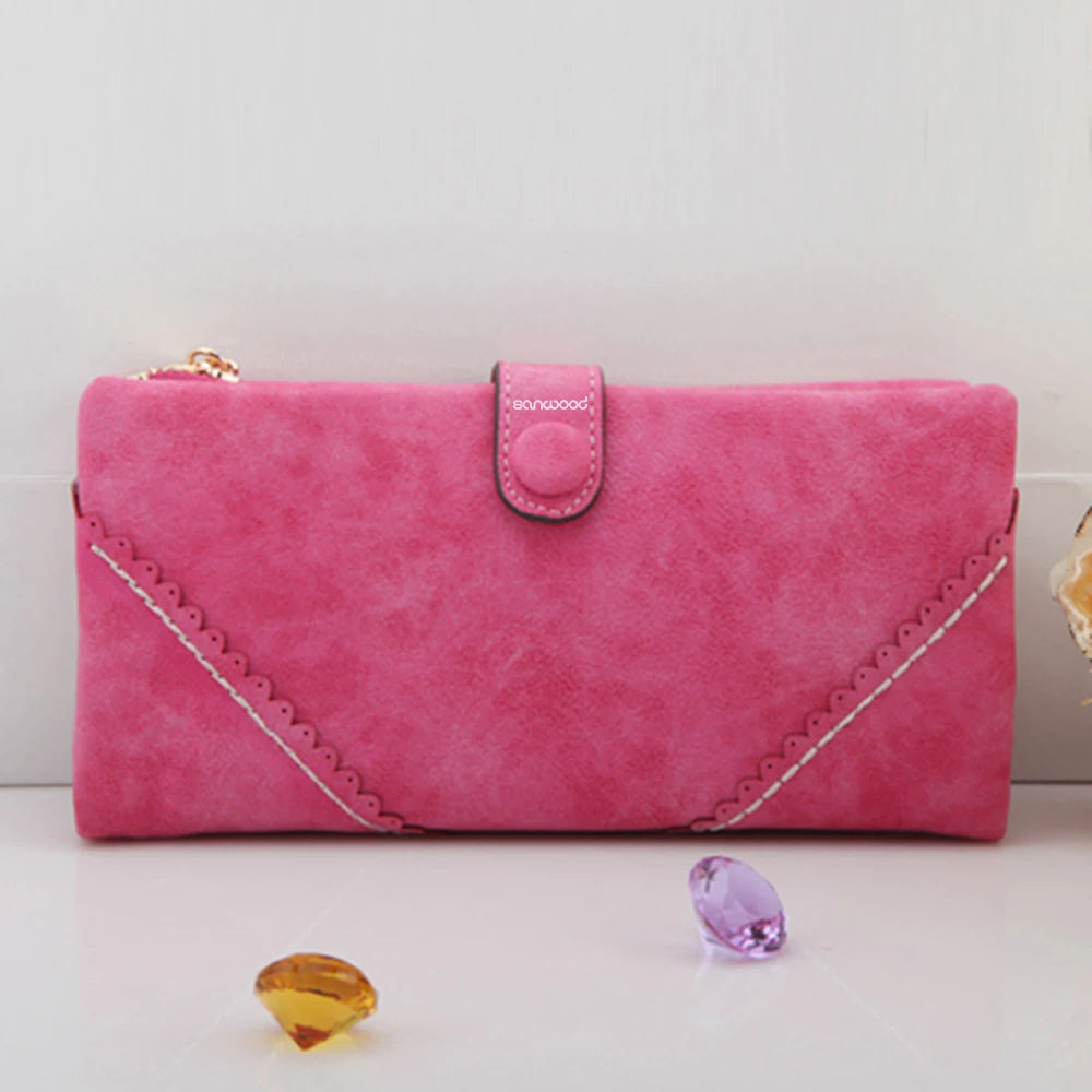 Faux Leather Bifold Clutch Wallet Snap Button Carteira