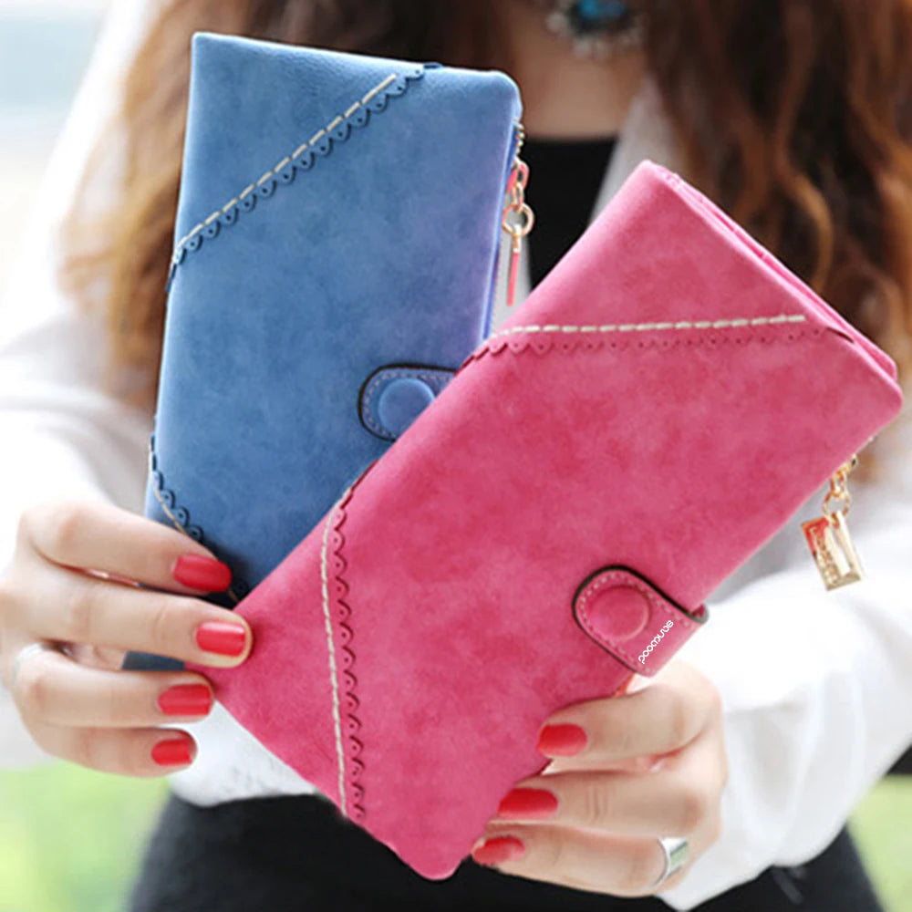 Faux Leather Bifold Clutch Wallet Snap Button Carteira