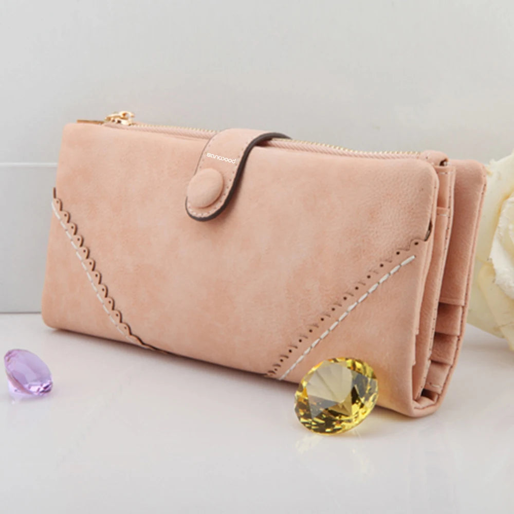 Faux Leather Bifold Clutch Wallet Snap Button Carteira