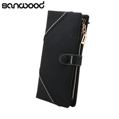 Faux Leather Bifold Clutch Wallet Snap Button Carteira