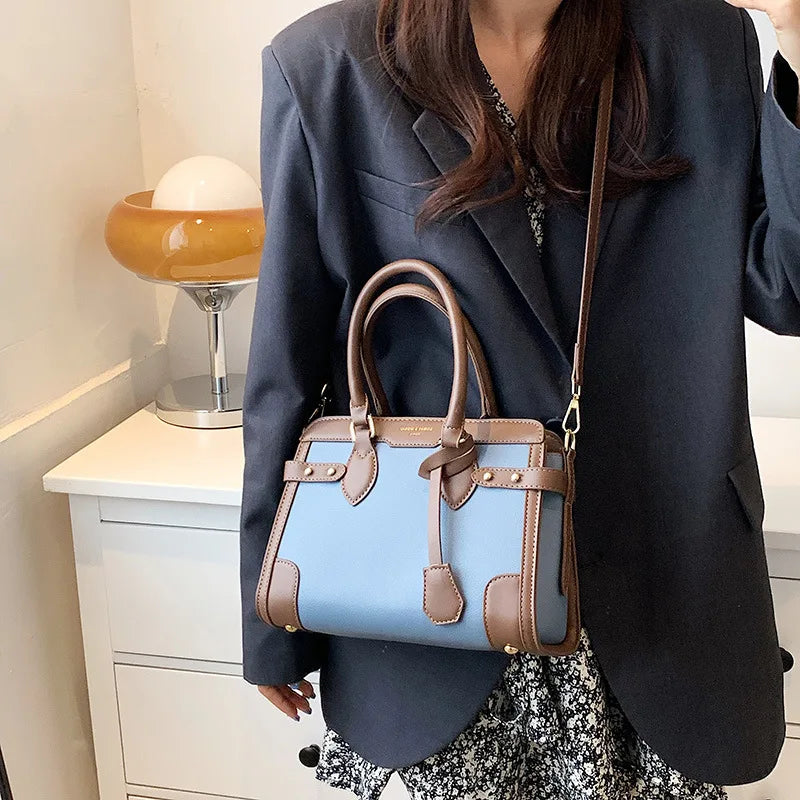 Women's Retro Contrast Shoulder Bag Net Red Handbag Tote Bag