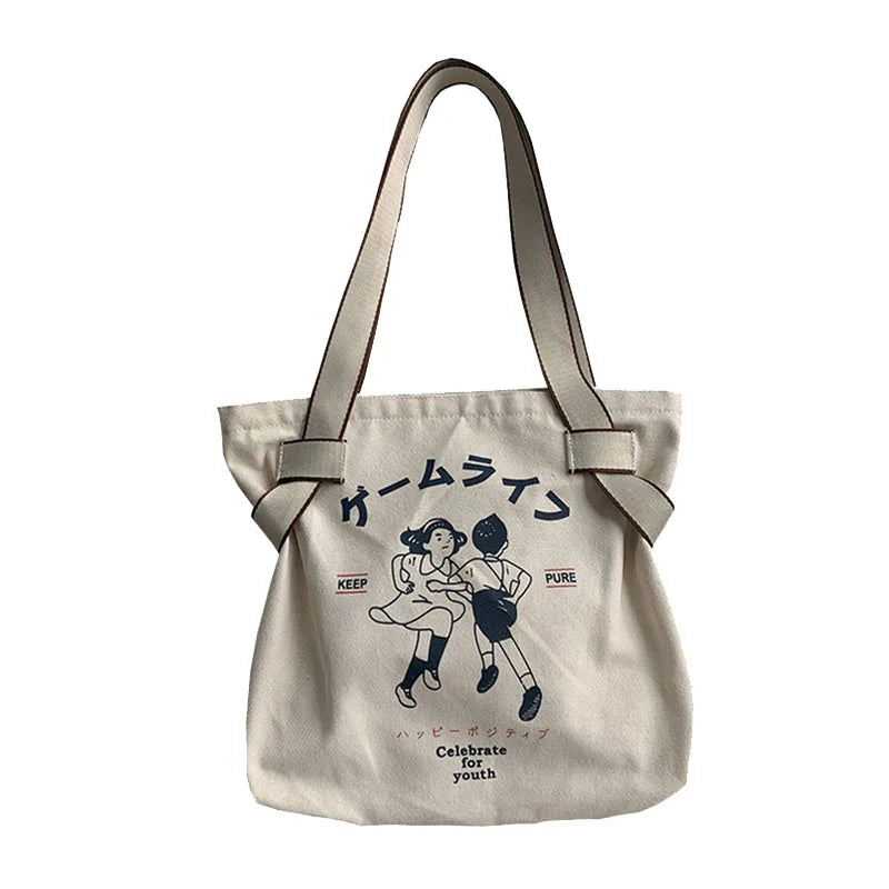 Women's Canvas Shoulder Bag Large Capacity Handbag Eco-Friendly Shopping Tote