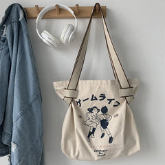 Women's Canvas Shoulder Bag Large Capacity Handbag Eco-Friendly Shopping Tote