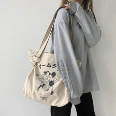 Women's Canvas Shoulder Bag Large Capacity Handbag Eco-Friendly Shopping Tote