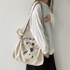Women's Canvas Shoulder Bag Large Capacity Handbag Eco-Friendly Shopping Tote