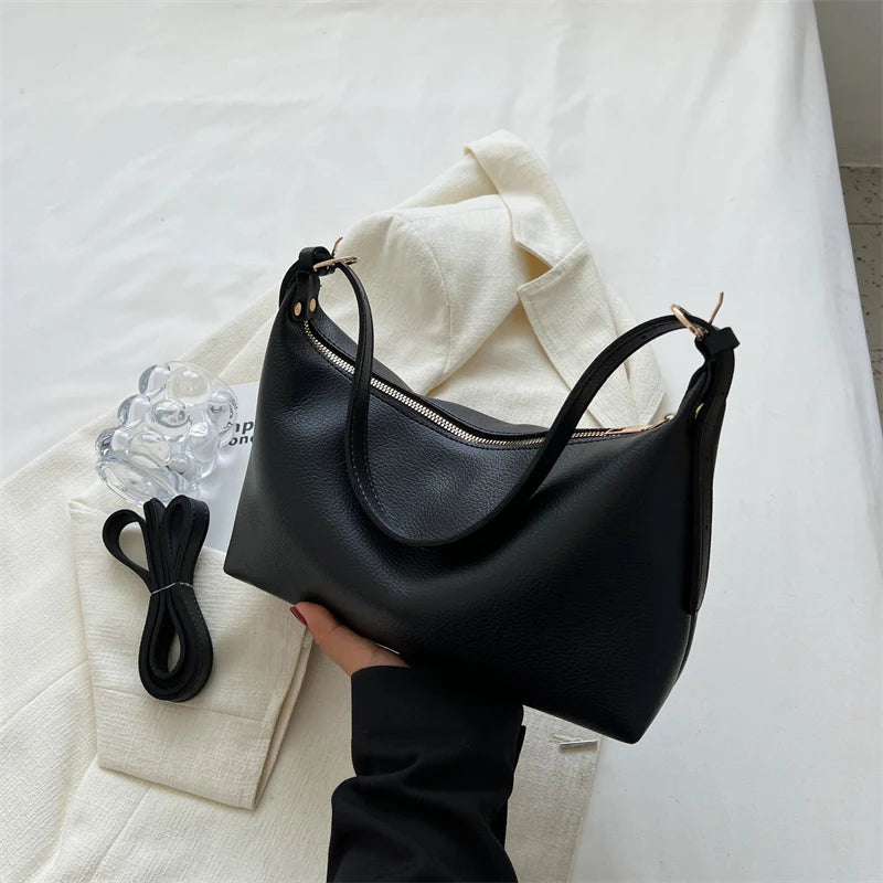 Textured Leather Women's Shoulder Bag Retro Zipper Bag