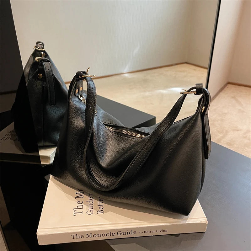 Textured Leather Women's Shoulder Bag Retro Zipper Bag