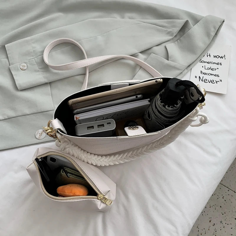 Women's Stone Pattern Shoulder Bag Messenger Bag Set