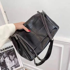 Texture Folding Women's Leather Handbag Shoulder Bag