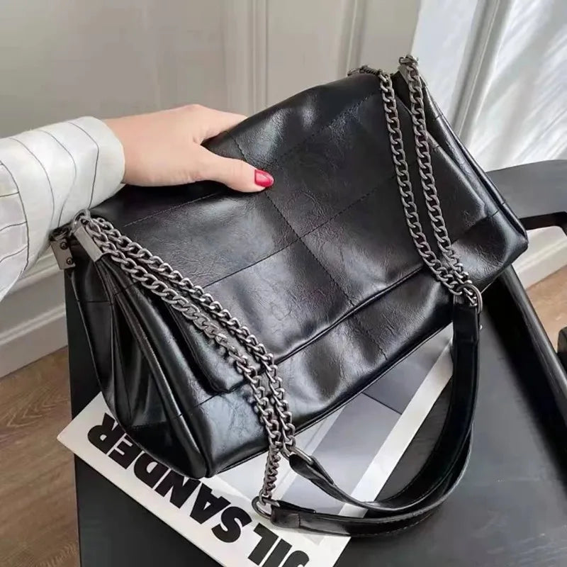 Texture Folding Women's Leather Handbag Shoulder Bag