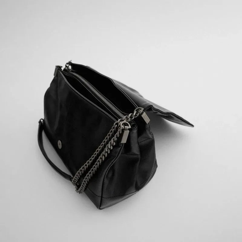 Texture Folding Women's Leather Handbag Shoulder Bag