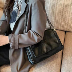 Texture Folding Women's Leather Handbag Shoulder Bag