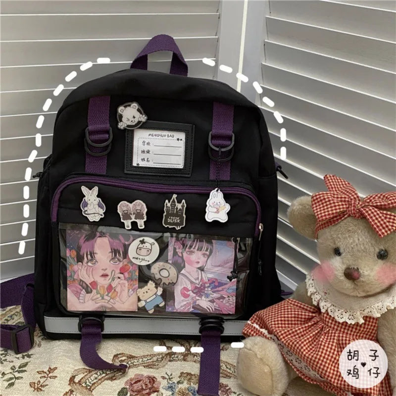 Japanese-style girl backpack with transparent pocket