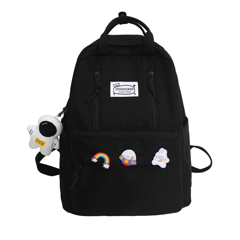 Casual Nylon Student Schoolbag Double Zipper Charm Keychain