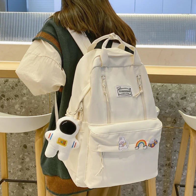 Casual Nylon Student Schoolbag Double Zipper Charm Keychain