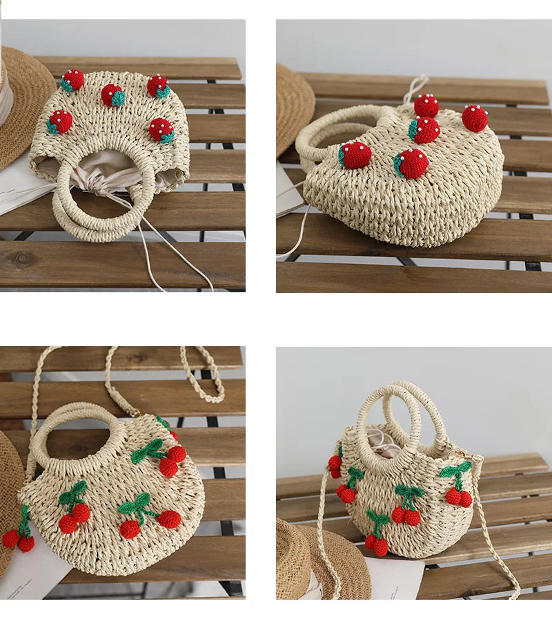 Cherry Small Fresh Straw Bag Hand-Woven Bag Strawberry Messenger