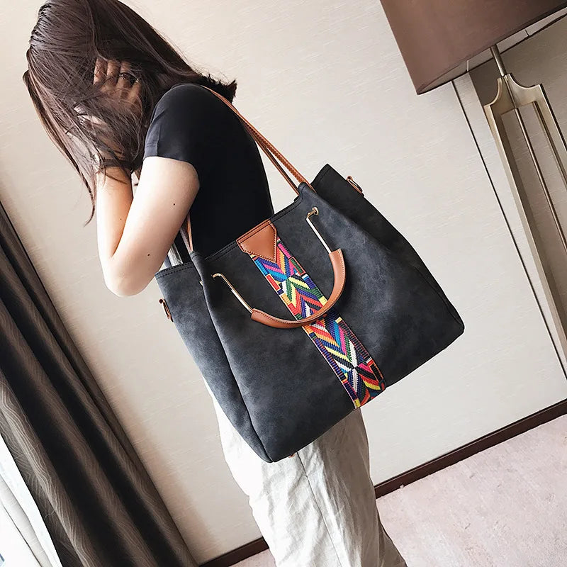 Women's PU Leather Wide Shoulder Strap Bag