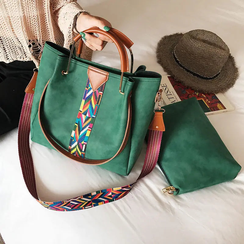 Women's PU Leather Wide Shoulder Strap Bag
