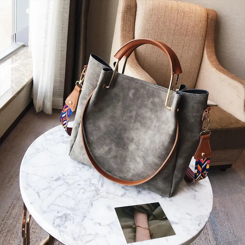 Women's PU Leather Wide Shoulder Strap Bag
