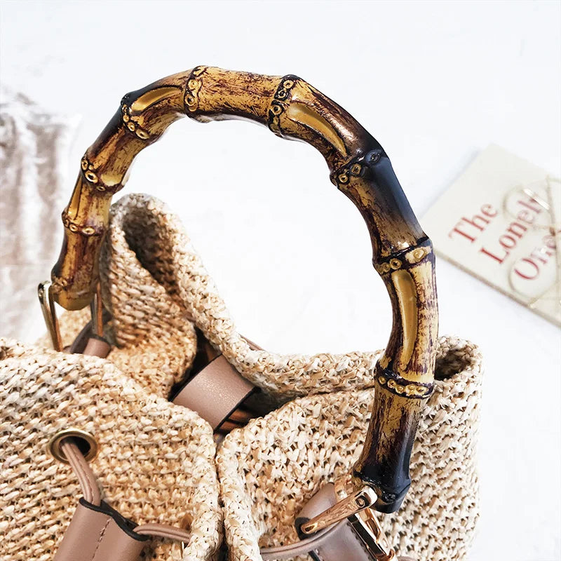 Straw Woven Small Bag Women's Messenger Bucket Bag