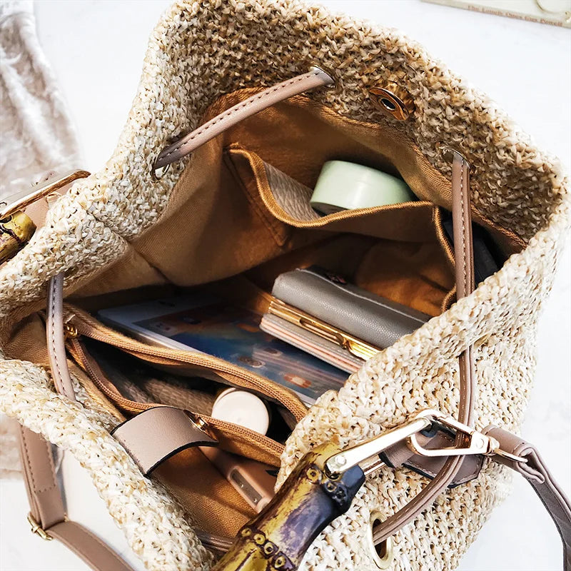Straw Woven Small Bag Women's Messenger Bucket Bag