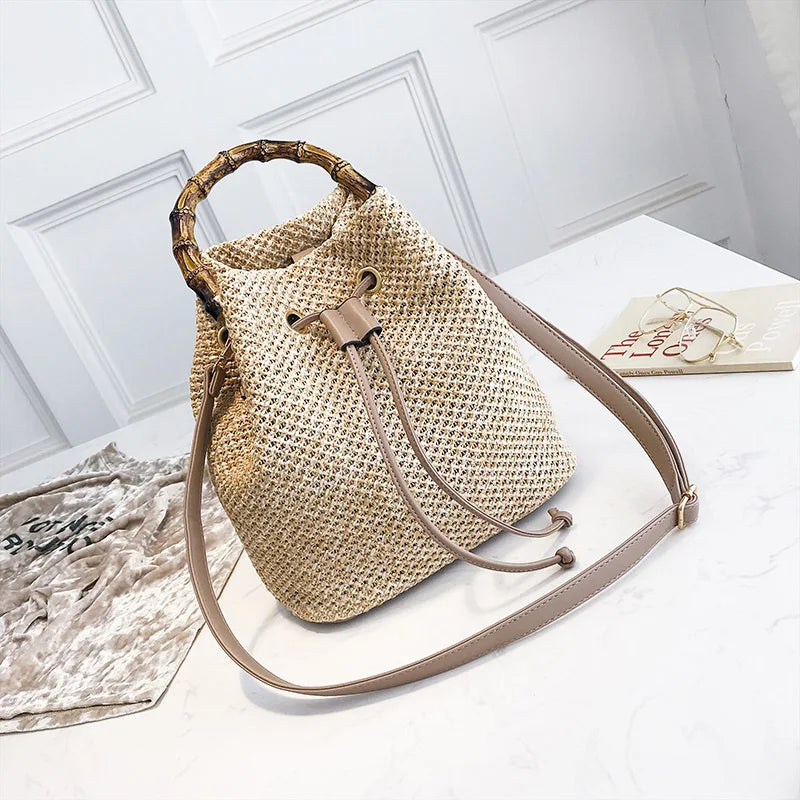 Straw Woven Small Bag Women's Messenger Bucket Bag