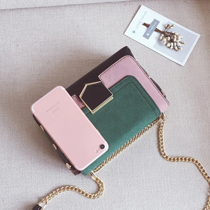 Women's PU Leather Chain Messenger Bag Small Square Shoulder Bag