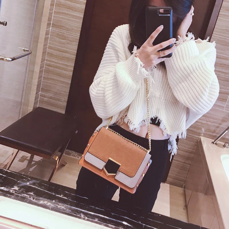 Women's PU Leather Chain Messenger Bag Small Square Shoulder Bag