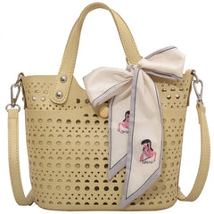 Women's Soft Leather Silk Scarf Handbag Shoulder Bag Crossbody Tote Bag