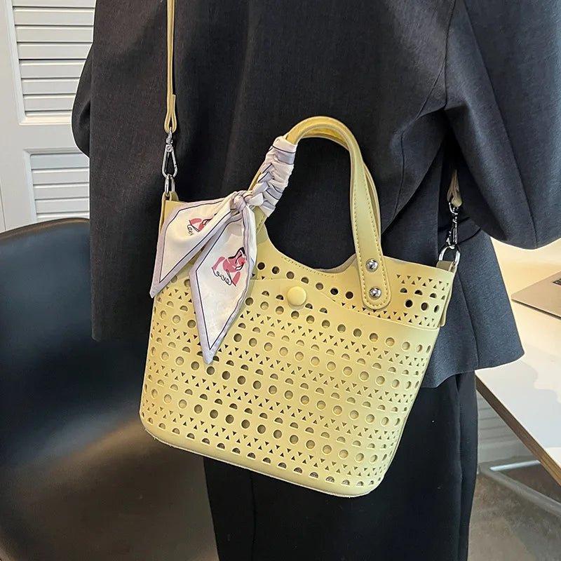 Women's Soft Leather Silk Scarf Handbag Shoulder Bag Crossbody Tote Bag