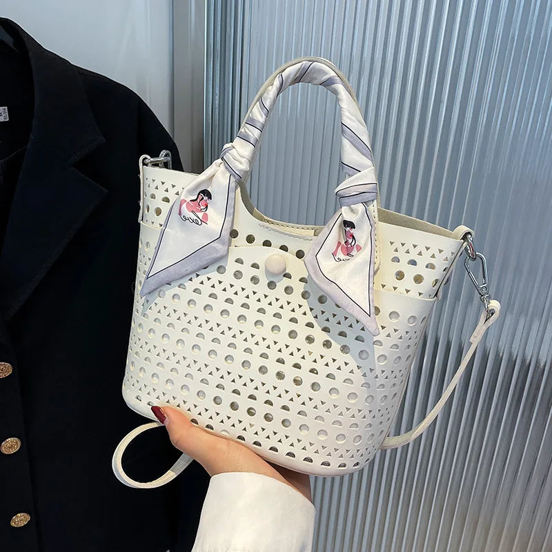 Women's Soft Leather Silk Scarf Handbag Shoulder Bag Crossbody Tote Bag