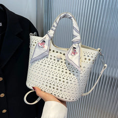 Women's Soft Leather Silk Scarf Handbag Shoulder Bag Crossbody Tote Bag