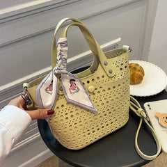 Women's Soft Leather Silk Scarf Handbag Shoulder Bag Crossbody Tote Bag