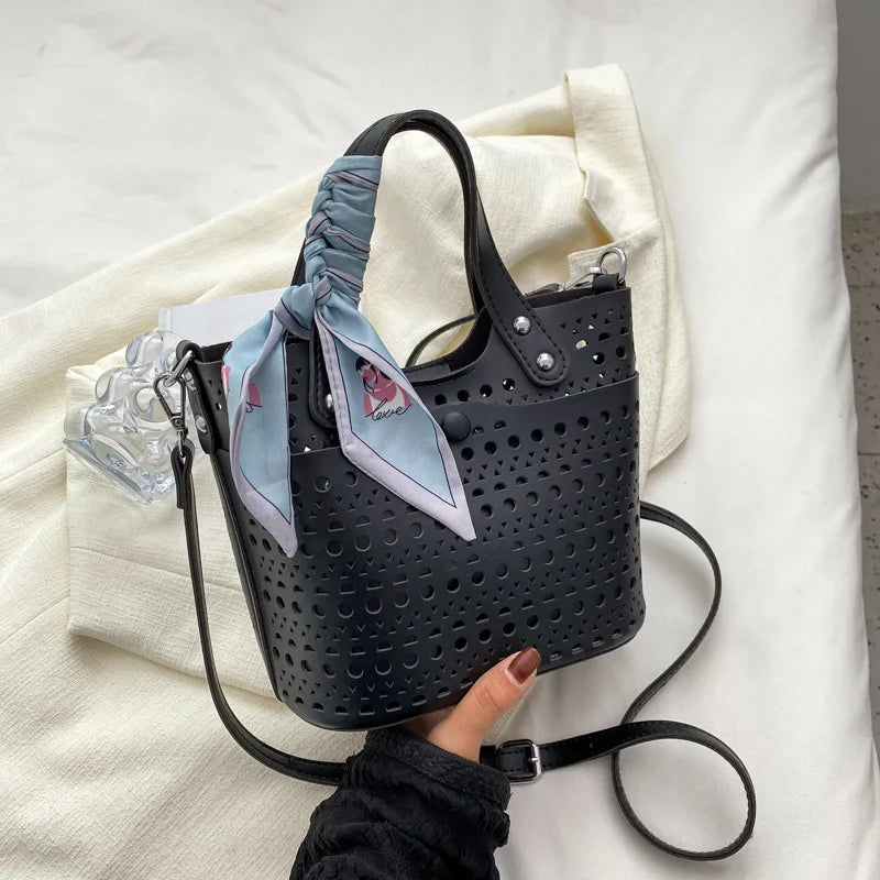 Women's Soft Leather Silk Scarf Handbag Shoulder Bag Crossbody Tote Bag