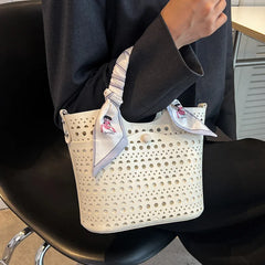 Women's Soft Leather Silk Scarf Handbag Shoulder Bag Crossbody Tote Bag