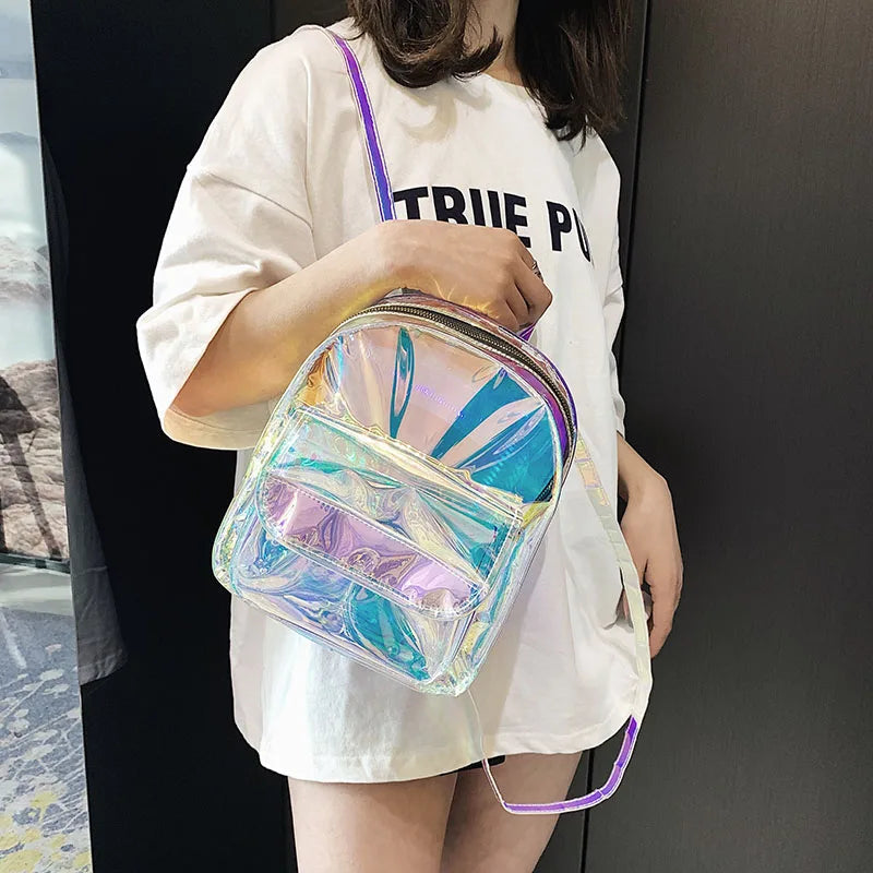 Mini Silver Laser Holographic Backpack Girls Shoulder Bag