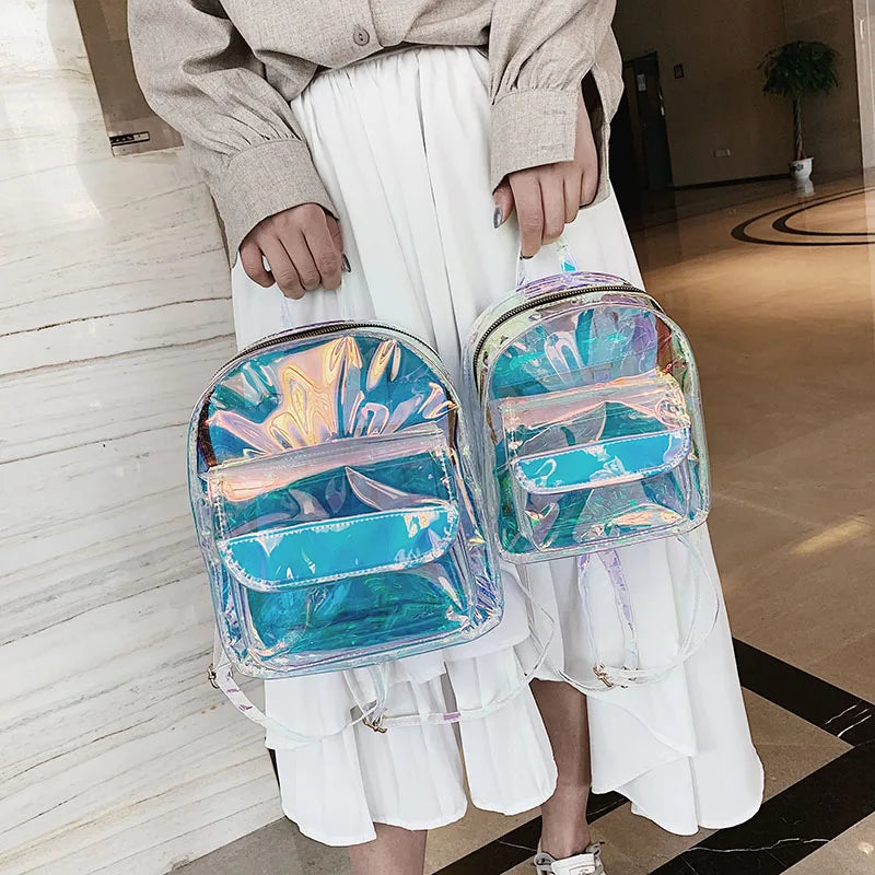 Mini Silver Laser Holographic Backpack Girls Shoulder Bag