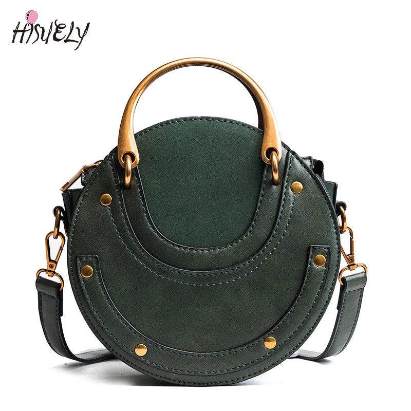 Circular Women Handbag Leather Shoulder Messenger Bag Round Ring Mini Tote