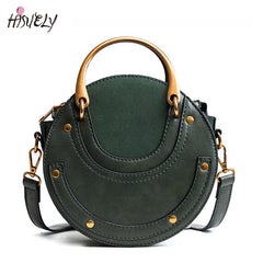 Circular Women Handbag Leather Shoulder Messenger Bag Round Ring Mini Tote
