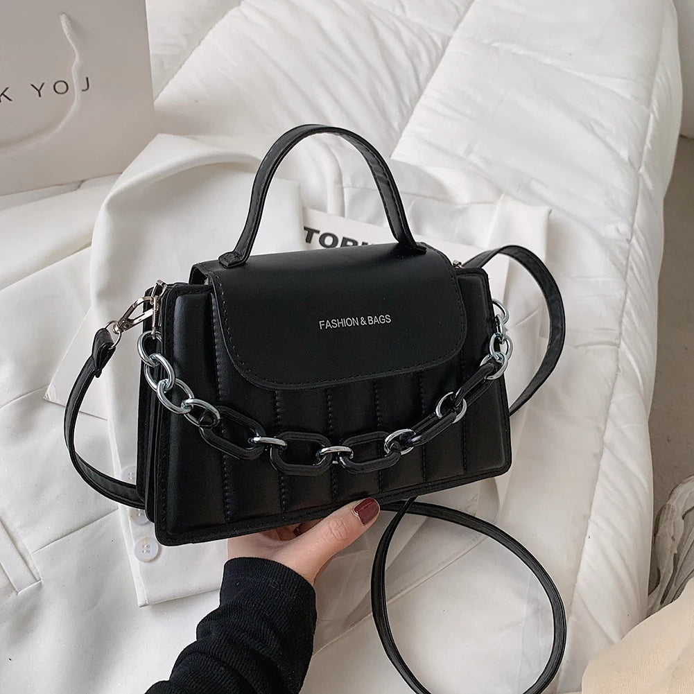 Acrylic Chain Women PU Leather Handbags Totes Bag Top-Handle Crossbody Bag