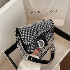High-Grade Chain Saddle Bag with Bright Diamond Crossbody