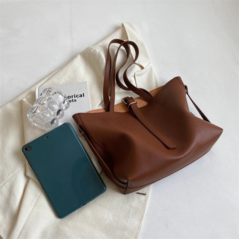 PU Leather Shoulder Bags Multi-function Work Big Pockets