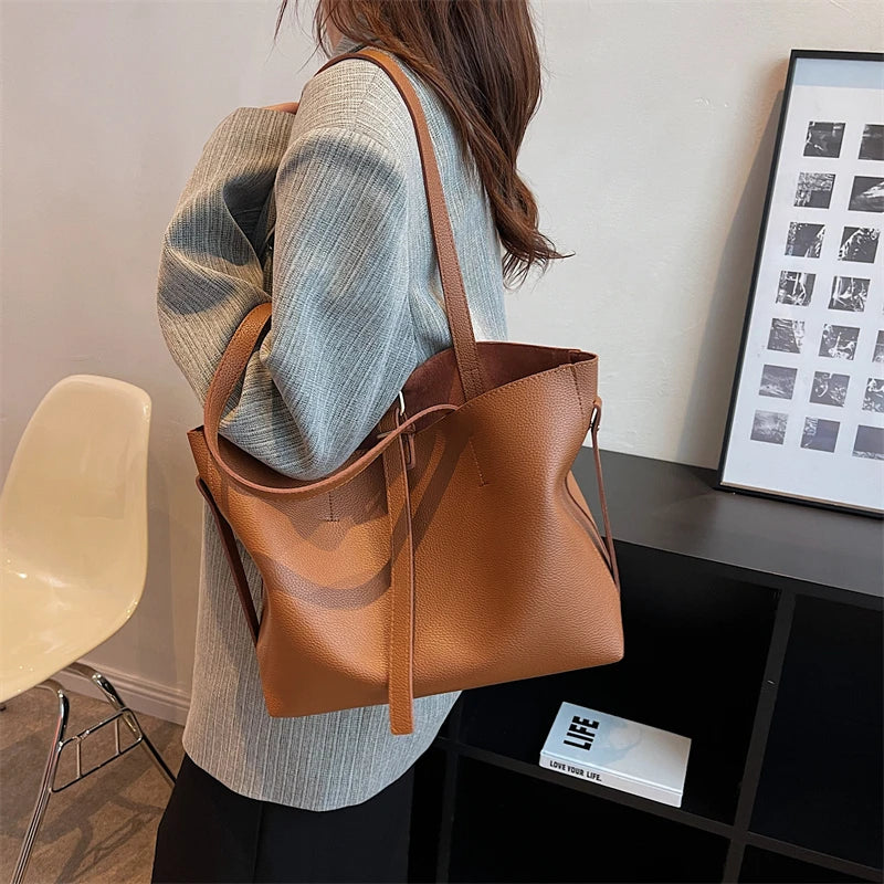 PU Leather Shoulder Bags Multi-function Work Big Pockets