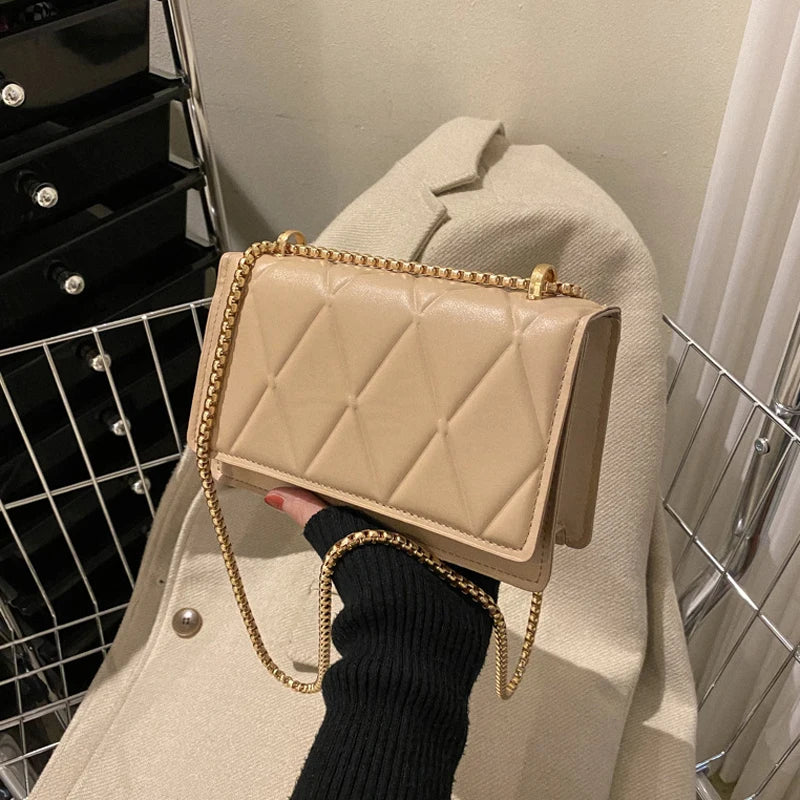 Plaid Shoulder Bag Metal Chain Crossbody Bags For Women