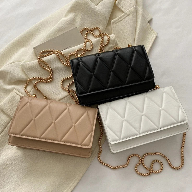 Plaid Shoulder Bag Metal Chain Crossbody Bags For Women