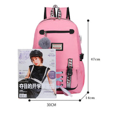 Canvas Backpack for Women USB Port Large Capacity Schoolbag