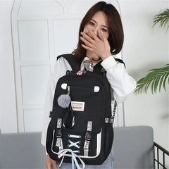 Canvas Backpack for Women USB Port Large Capacity Schoolbag