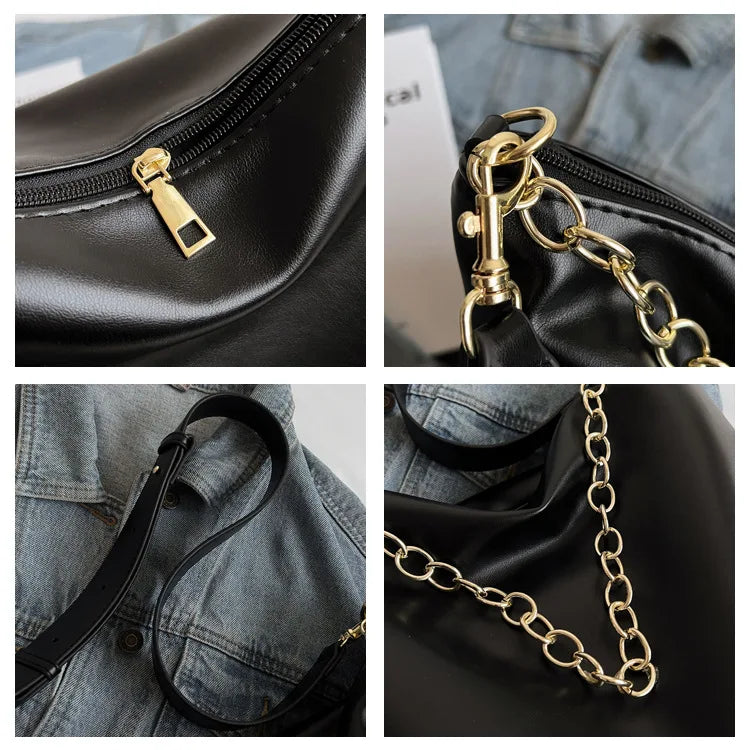 Women Chain Shoulder Bag PU Leather Crossbody Hobo Handbag